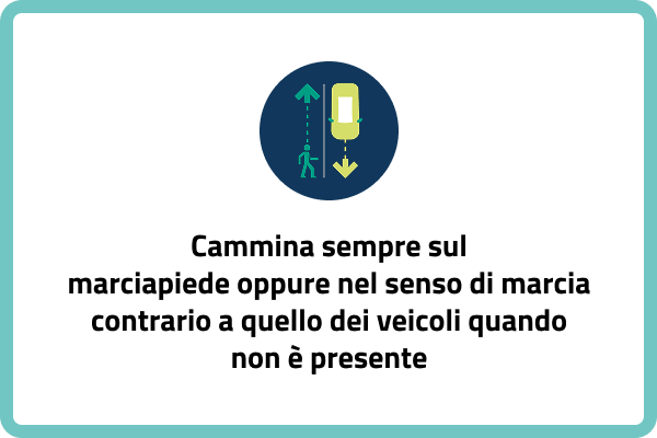 Cammina sempre sul marciapiede oppure nel senso di marcia contrario a quello dei veicoli quando non è presente